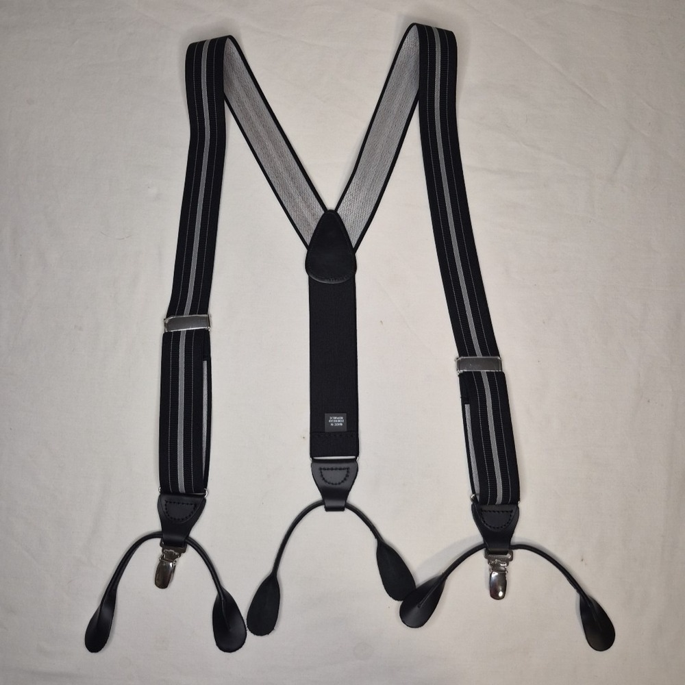 NWOT Jos A Bank Convertible Clip Suspenders Button Braces Black Gray Stripe - Picture 7 of 7